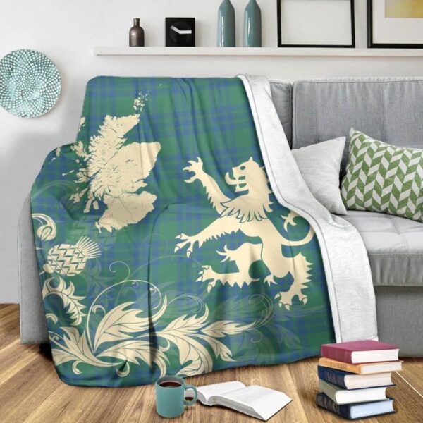 Montgomery Ancient Clan Blanket, Scottish Tartan Montgomery Ancient Clans Blanket Thistle Map Style - Image 3