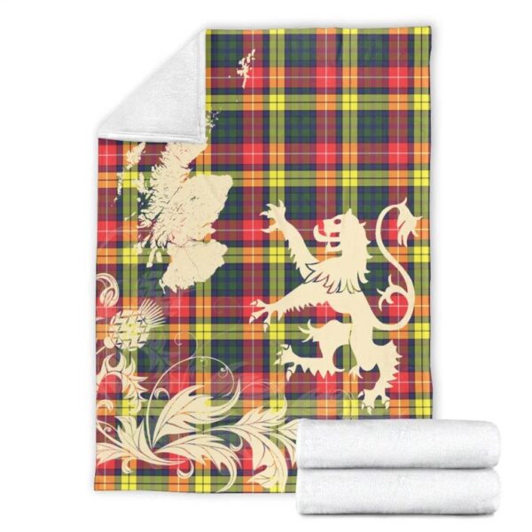 Buchanan Hunting Clan Blanket, Scottish Tartan Buchanan Hunting Clans Blanket Thistle Map Style