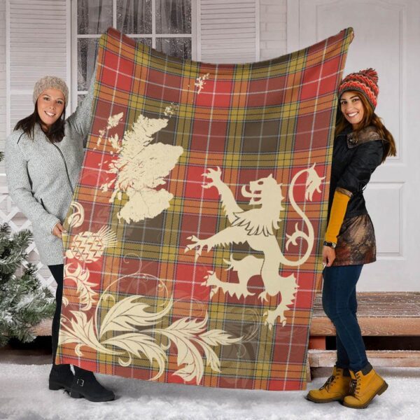 Buchanan Old Set Weathered Clan Blanket, Scottish Tartan Buchanan Old Set Weathered Clans Blanket Thistle Map Style - Image 2