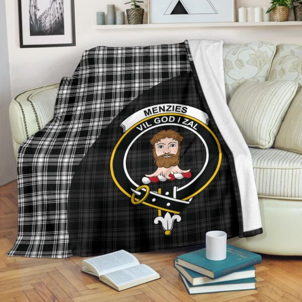 Menzies Black & White Modern Clan Blanket, Scottish Tartan Menzies Black & White Modern Clans Blanket Wave Style