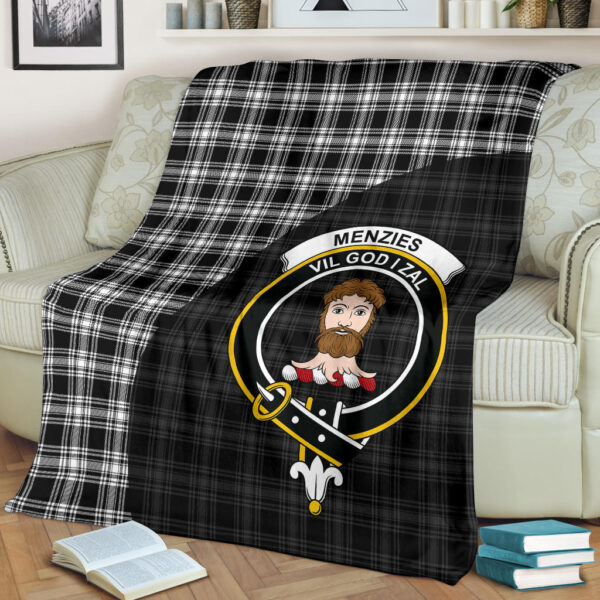 Menzies Black & White Modern Clan Blanket, Scottish Tartan Menzies Black & White Modern Clans Blanket Wave Style - Image 2