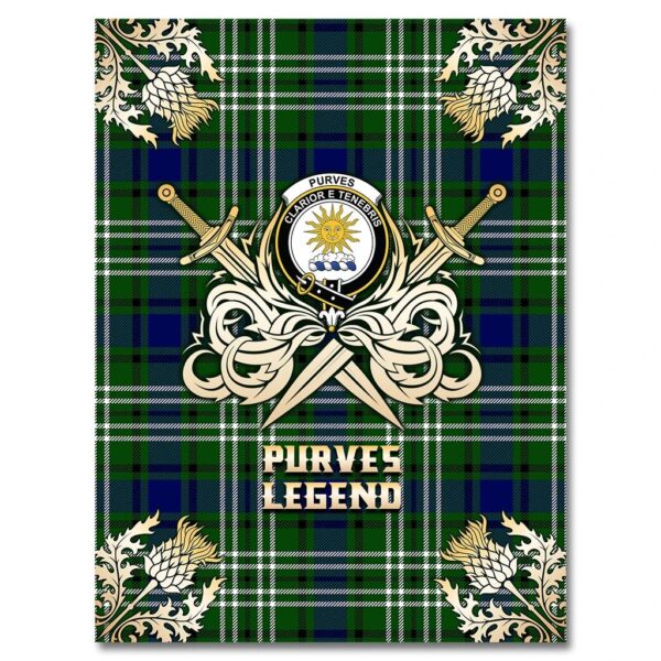 Purves Clan Blanket, Scottish Tartan Purves Clans Premium Blanket Gold Crest Style - Image 4