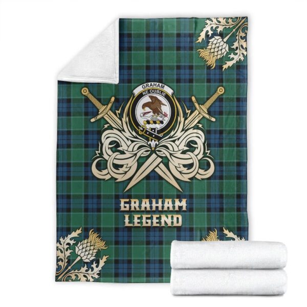 Graham of Menteith Ancient Clan Blanket, Scottish Tartan Graham of Menteith Ancient Clans Premium Blanket Gold Crest Style