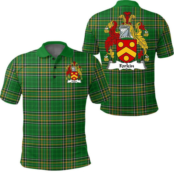 Forkin Family Crest Ireland Polo Shirt - Irish National Tartan