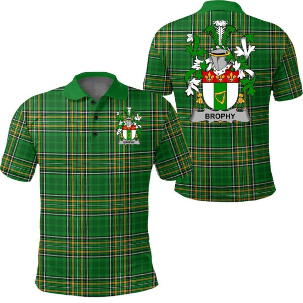 Brophy or O'Brophy Family Crest Ireland Polo Shirt - Irish National Tartan