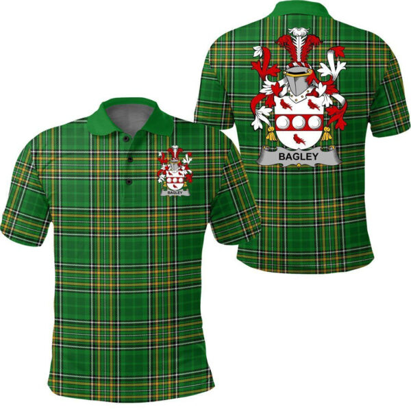 Bagley or Begley Family Crest Ireland Polo Shirt - Irish National Tartan