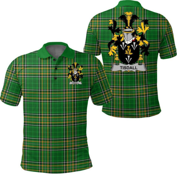 Tisdall or Tisdale Family Crest Ireland Polo Shirt - Irish National Tartan