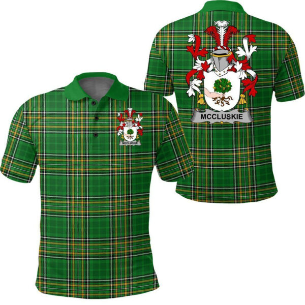 McCluskie or McCloskie Family Crest Ireland Polo Shirt - Irish National Tartan