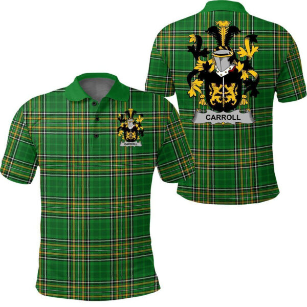 Carroll or O'Carroll Family Crest Ireland Polo Shirt - Irish National Tartan