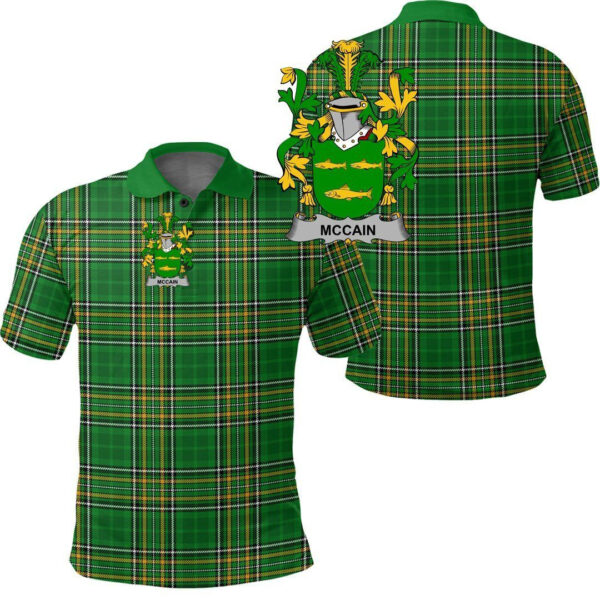 McCain or O'Kane Family Crest Ireland Polo Shirt - Irish National Tartan