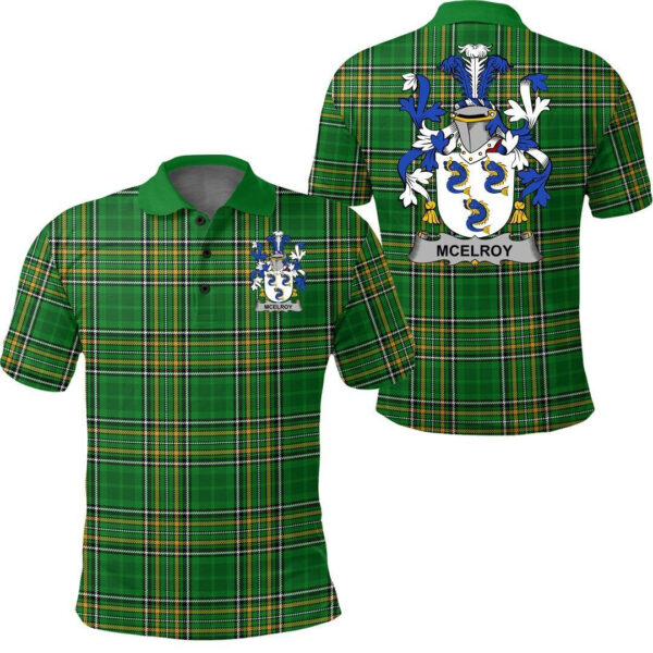 McElroy or Gilroy Family Crest Ireland Polo Shirt - Irish National Tartan