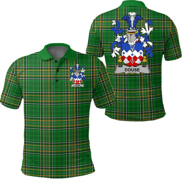 Douse or Dowse Family Crest Ireland Polo Shirt - Irish National Tartan