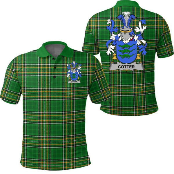 Cotter or MacCotter Family Crest Ireland Polo Shirt - Irish National Tartan