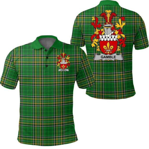 Gamble Family Crest Ireland Polo Shirt - Irish National Tartan