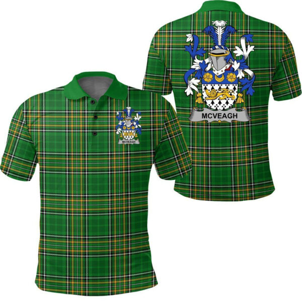 McVeagh or McFingah Family Crest Ireland Polo Shirt - Irish National Tartan