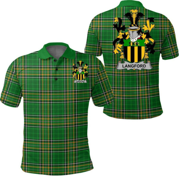 Langford Family Crest Ireland Polo Shirt - Irish National Tartan