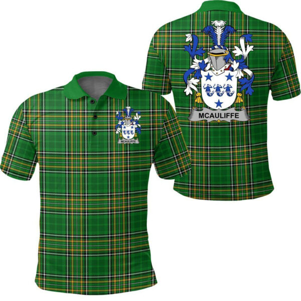 McAuliffe Family Crest Ireland Polo Shirt - Irish National Tartan