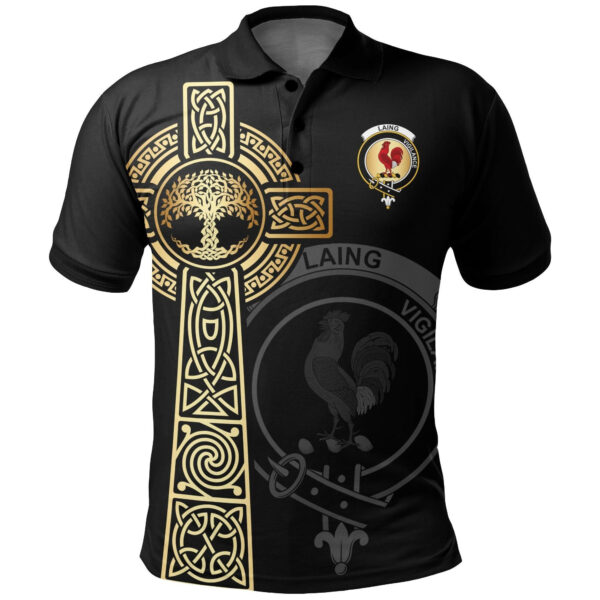 Laing Clan Polo Shirt, Scottish Tartan Laing Clans Polo Shirt Tree Of Life Style