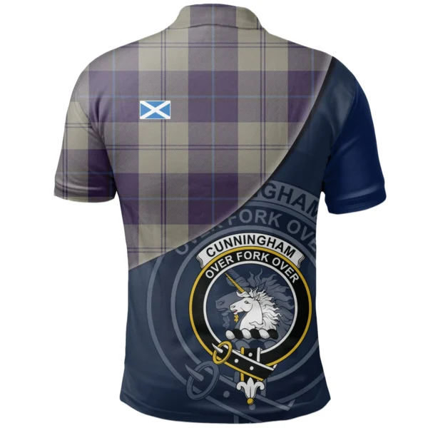 Cunningham Dress Blue Dancers Clan Polo Shirt, Scottish Tartan Cunningham Dress Blue Dancers Clans Polo Shirt - Image 2