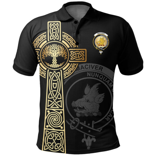 MacIver Clan Polo Shirt, Scottish Tartan MacIver Clans Polo Shirt Tree Of Life Style