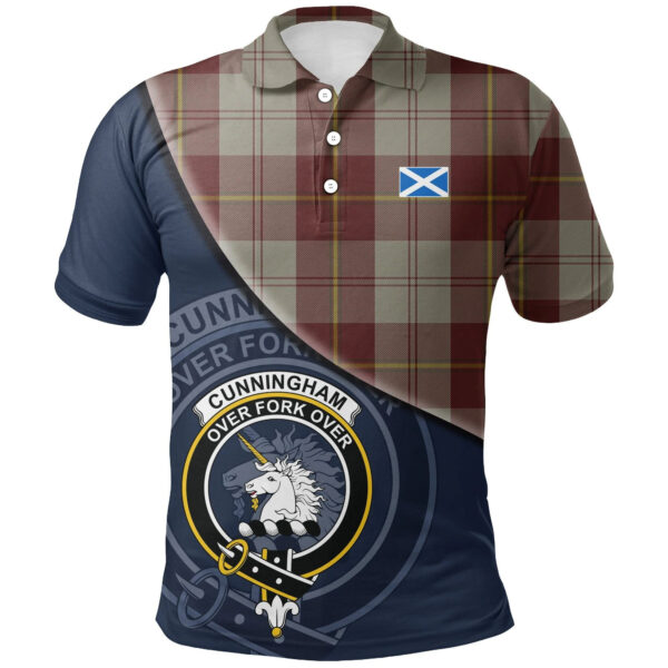 Cunningham Burgundy Dancers Clan Polo Shirt, Scottish Tartan Cunningham Burgundy Dancers Clans Polo Shirt