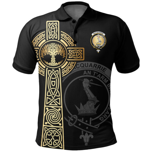 MacQuarrie Clan Polo Shirt, Scottish Tartan MacQuarrie Clans Polo Shirt Tree Of Life Style