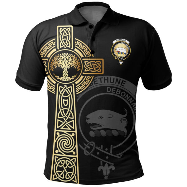 Bethune Clan Polo Shirt, Scottish Tartan Bethune Clans Polo Shirt Tree Of Life Style