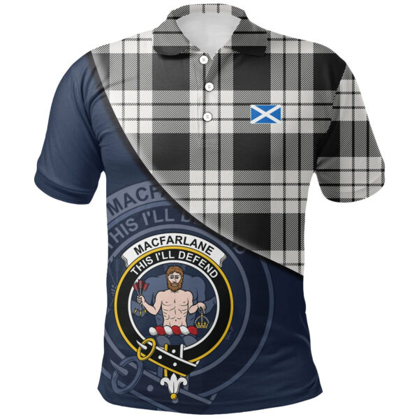 MacFarlane Black & White Ancient Clan Polo Shirt, Scottish Tartan MacFarlane Black & White Ancient Clans Polo Shirt