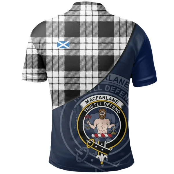 MacFarlane Black & White Ancient Clan Polo Shirt, Scottish Tartan MacFarlane Black & White Ancient Clans Polo Shirt - Image 2