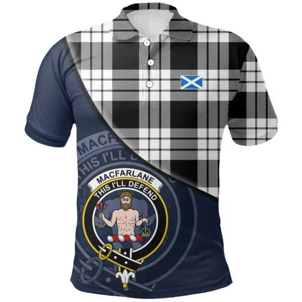 MacFarlane Black & White Ancient Clan Polo Shirt, Scottish Tartan MacFarlane Black & White Ancient Clans Polo Shirt - Image 3