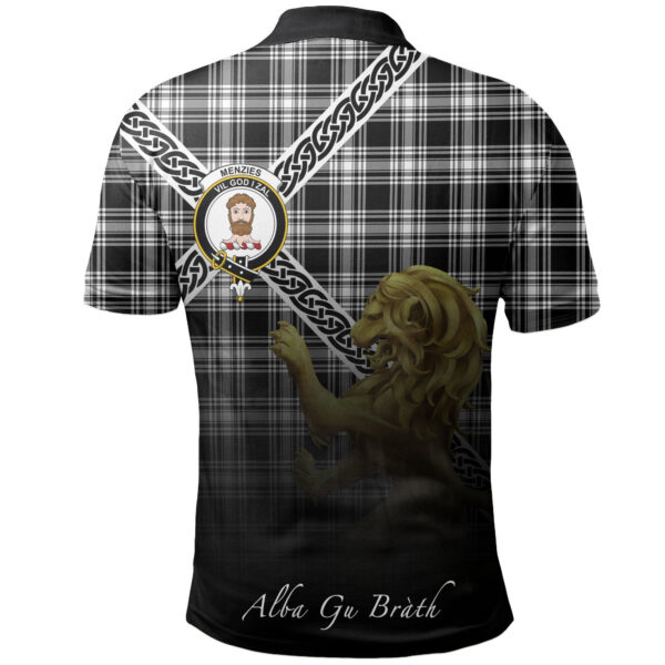 Menzies Black & White Modern Clan Polo Shirt, Scottish Tartan Menzies Black & White Modern Clans Polo Shirt Celtic Lion Style - Image 2