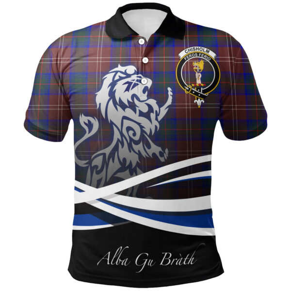 Chisholm Hunting Modern Clan Polo Shirt, Scottish Tartan Chisholm Hunting Modern Clans Polo Shirt Crest Lion Style