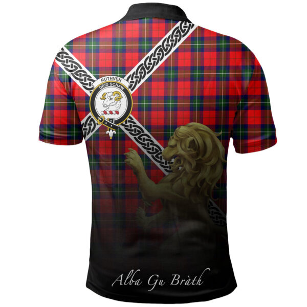 Ruthven Modern Clan Polo Shirt, Scottish Tartan Ruthven Modern Clans Polo Shirt Celtic Lion Style - Image 2