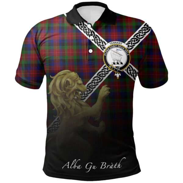 Tennant Clan Polo Shirt, Scottish Tartan Tennant Clans Polo Shirt Celtic Lion Style