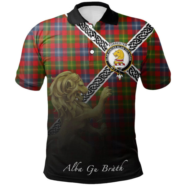 Forrester Clan Polo Shirt, Scottish Tartan Forrester Clans Polo Shirt Celtic Lion Style