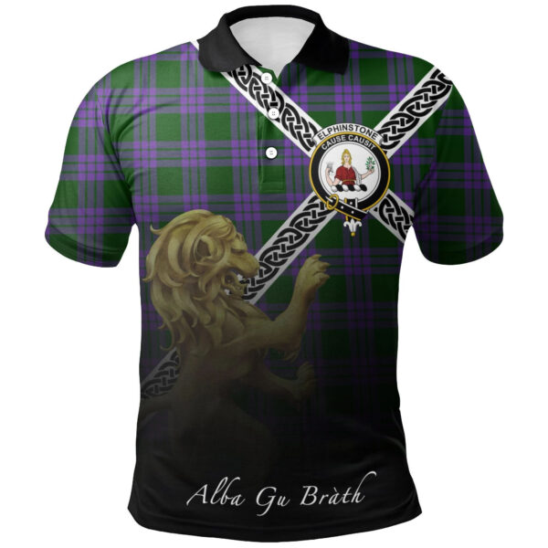 Elphinstone Clan Polo Shirt, Scottish Tartan Elphinstone Clans Polo Shirt Celtic Lion Style