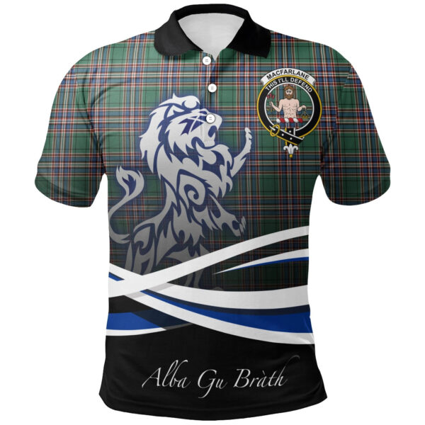 MacFarlane Hunting Ancient Clan Polo Shirt, Scottish Tartan MacFarlane Hunting Ancient Clans Polo Shirt Crest Lion Style