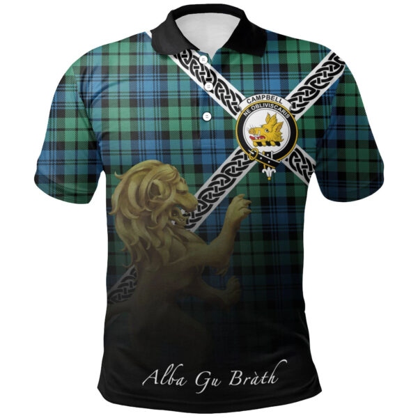 Campbell Ancient 01 Clan Polo Shirt, Scottish Tartan Campbell Ancient 01 Clans Polo Shirt Celtic Lion Style