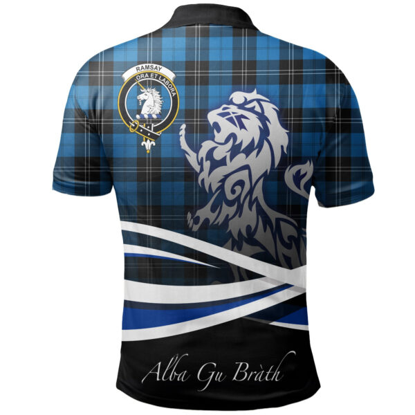 Ramsay Blue Ancient Clan Polo Shirt, Scottish Tartan Ramsay Blue Ancient Clans Polo Shirt Crest Lion Style - Image 2