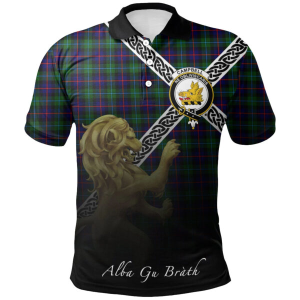 Campbell of Cawdor Modern Clan Polo Shirt, Scottish Tartan Campbell of Cawdor Modern Clans Polo Shirt Celtic Lion Style