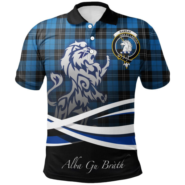 Ramsay Blue Ancient Clan Polo Shirt, Scottish Tartan Ramsay Blue Ancient Clans Polo Shirt Crest Lion Style