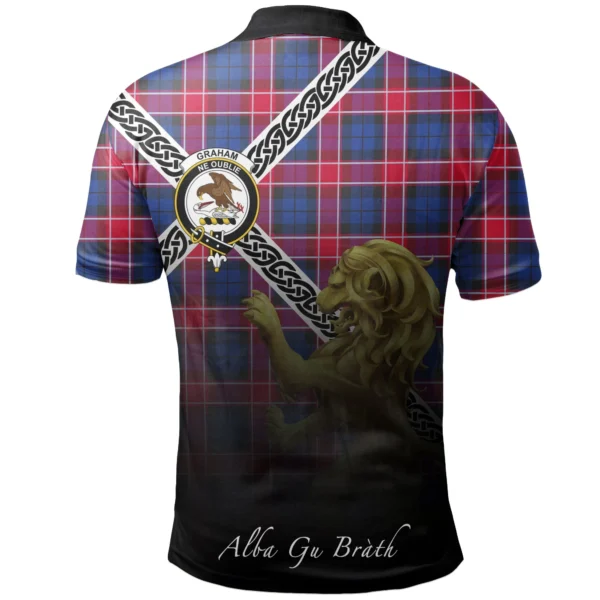 Graham of Menteith Red Clan Polo Shirt, Scottish Tartan Graham of Menteith Red Clans Polo Shirt Celtic Lion Style - Image 2