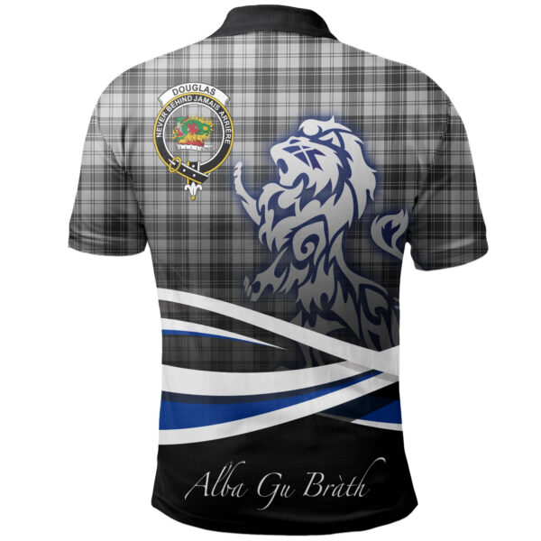 Douglas Grey Modern Clan Polo Shirt, Scottish Tartan Douglas Grey Modern Clans Polo Shirt Crest Lion Style - Image 2