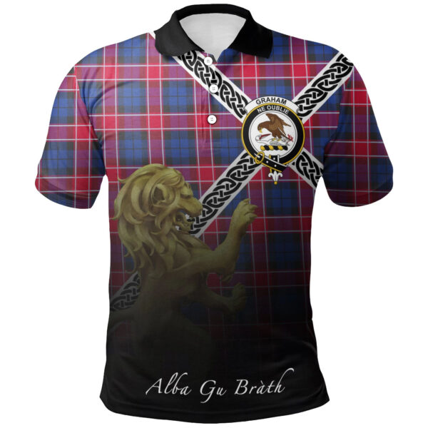 Graham of Menteith Red Clan Polo Shirt, Scottish Tartan Graham of Menteith Red Clans Polo Shirt Celtic Lion Style