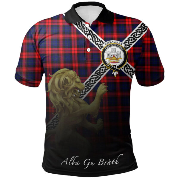 MacLachlan Modern Clan Polo Shirt, Scottish Tartan MacLachlan Modern Clans Polo Shirt Celtic Lion Style