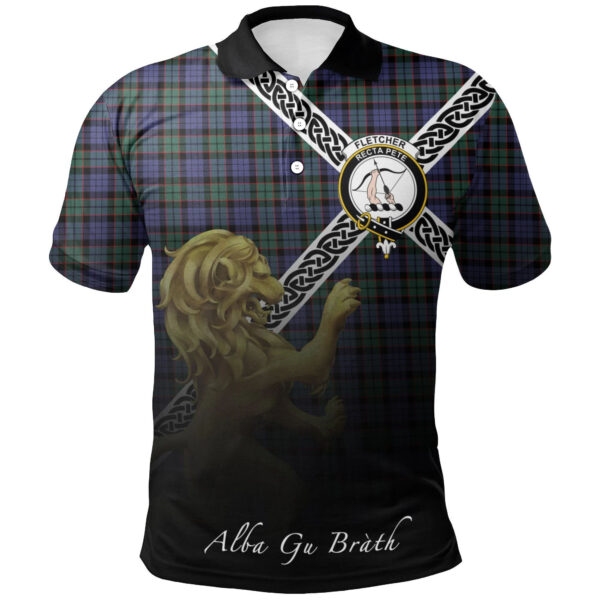 Fletcher Modern Clan Polo Shirt, Scottish Tartan Fletcher Modern Clans Polo Shirt Celtic Lion Style