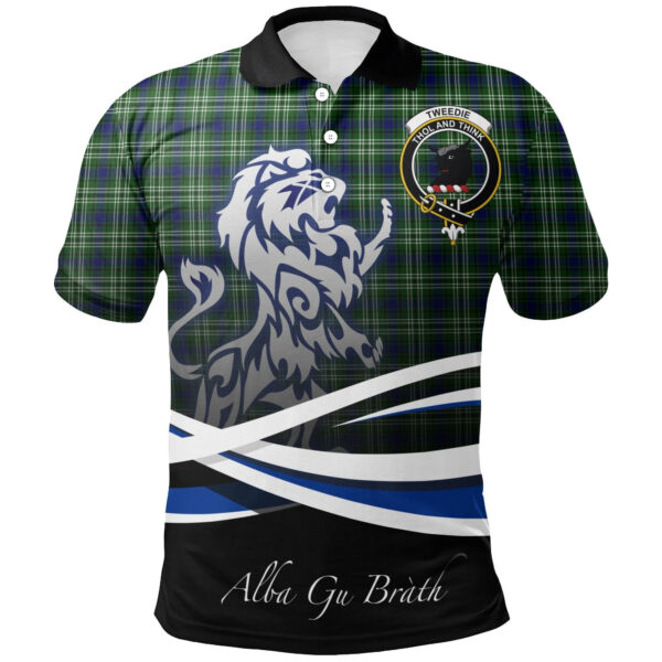 Tweedside District Clan Polo Shirt, Scottish Tartan Tweedside District Clans Polo Shirt Crest Lion Style