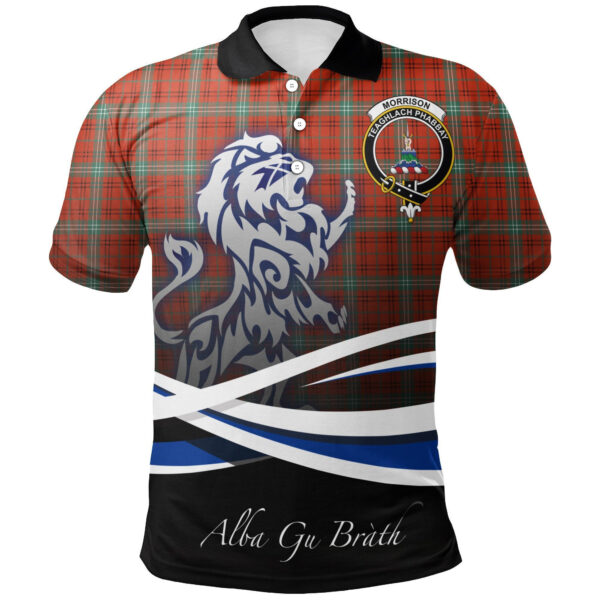 Morrison Red Ancient Clan Polo Shirt, Scottish Tartan Morrison Red Ancient Clans Polo Shirt Crest Lion Style