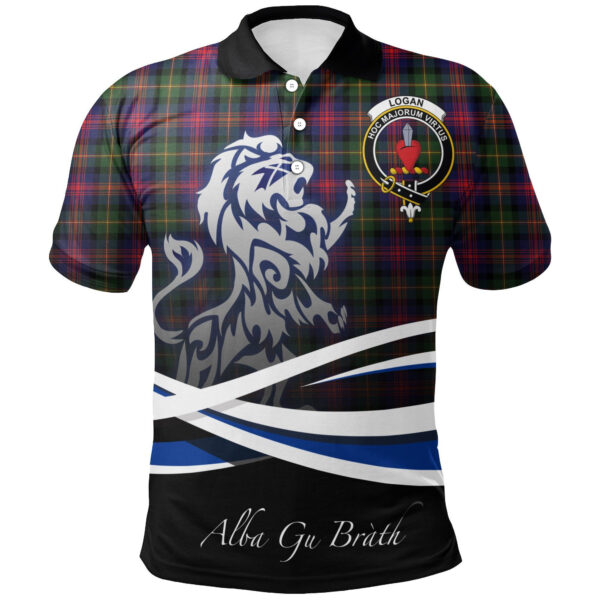 Logan Modern Clan Polo Shirt, Scottish Tartan Logan Modern Clans Polo Shirt Crest Lion Style