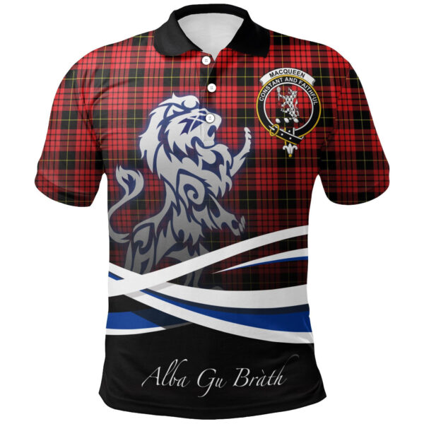 MacQueen Modern Clan Polo Shirt, Scottish Tartan MacQueen Modern Clans Polo Shirt Crest Lion Style